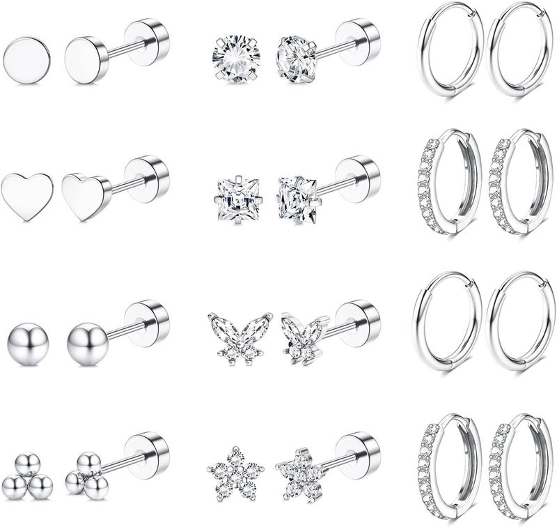 Jstyle Hypoallergenic 14K Gold Plated Flat Back Earrings for Women Men Surgical Stainless Steel Earrings for Sensitive Ears Small Stud Hoop Cartilage Earring Stack Set for Multiple Piercing Jewelry - Image 1